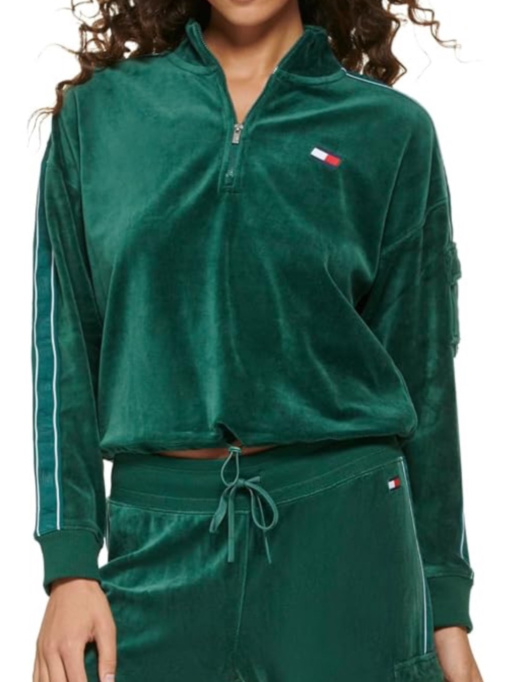 NWT Tommy Hilfiger Forest Green Velour Half-Zip Pullover Size XL